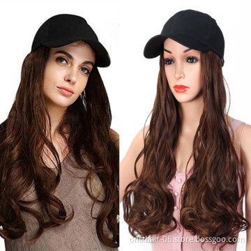 Hat Wig for Women Synthetic Long Wavy Curly Bucket Hat Wig All-in-one 613 Blonde Black Wig with Hat